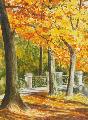 Őszi fák között híd 40x50 akvarell